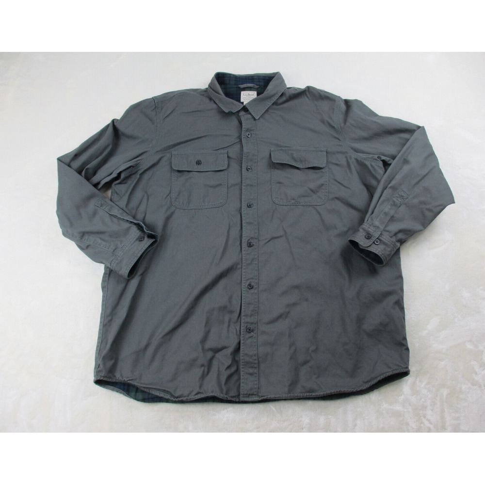 L.L. Bean Shirt Mens 2XL Tall‎ Gray Button Up Flannel Lined Heavy Long Sleeve*